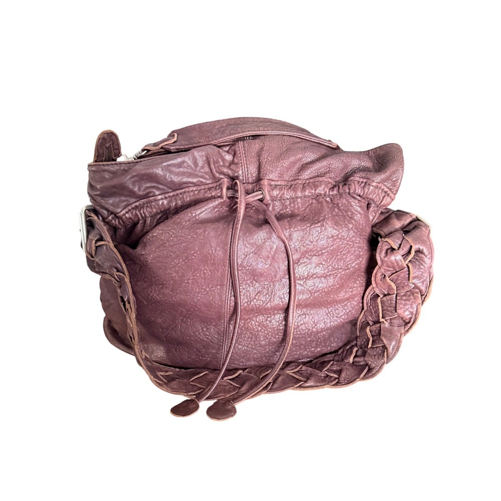 Vintage y2k Monserat De Lucca Brown Pebbled Leather Braided Strap Slouchy Bag